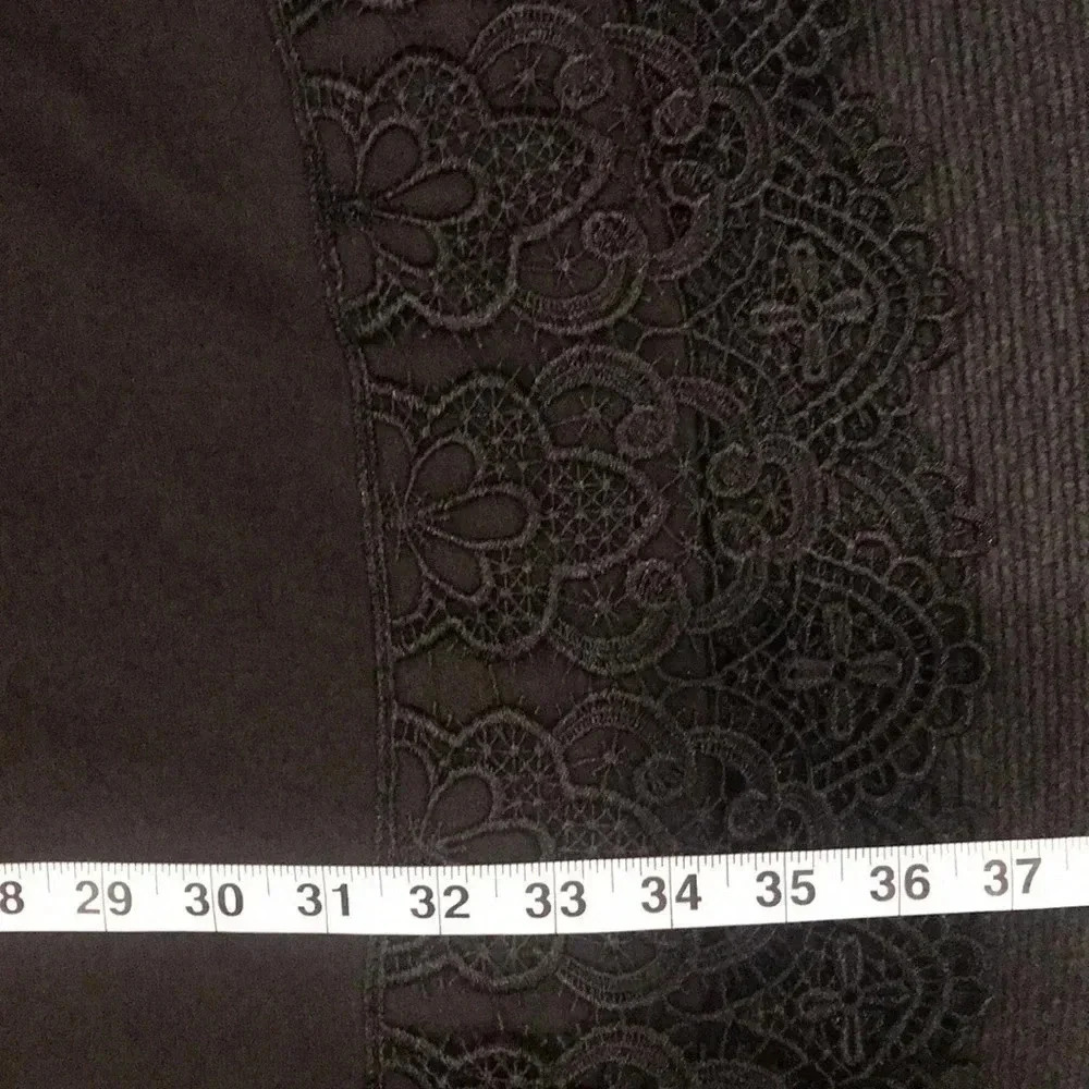 Beige by ECI Black Intricate Scalloped Lace Boat Neck 3/4 Sleeved Dress-Size 10 - Picture 12 of 12